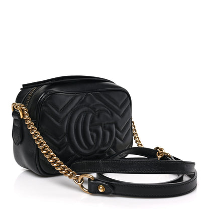 Gucci Calfskin Matelasse Mini GG Marmont Chain Shoulder Bag Black 3 of 9
