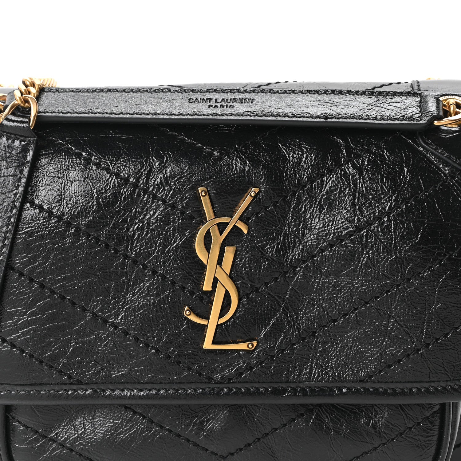 Saint Laurent Crinkled Calfskin Matelasse Monogram Baby Niki Chain Satchel Black 8 of 12