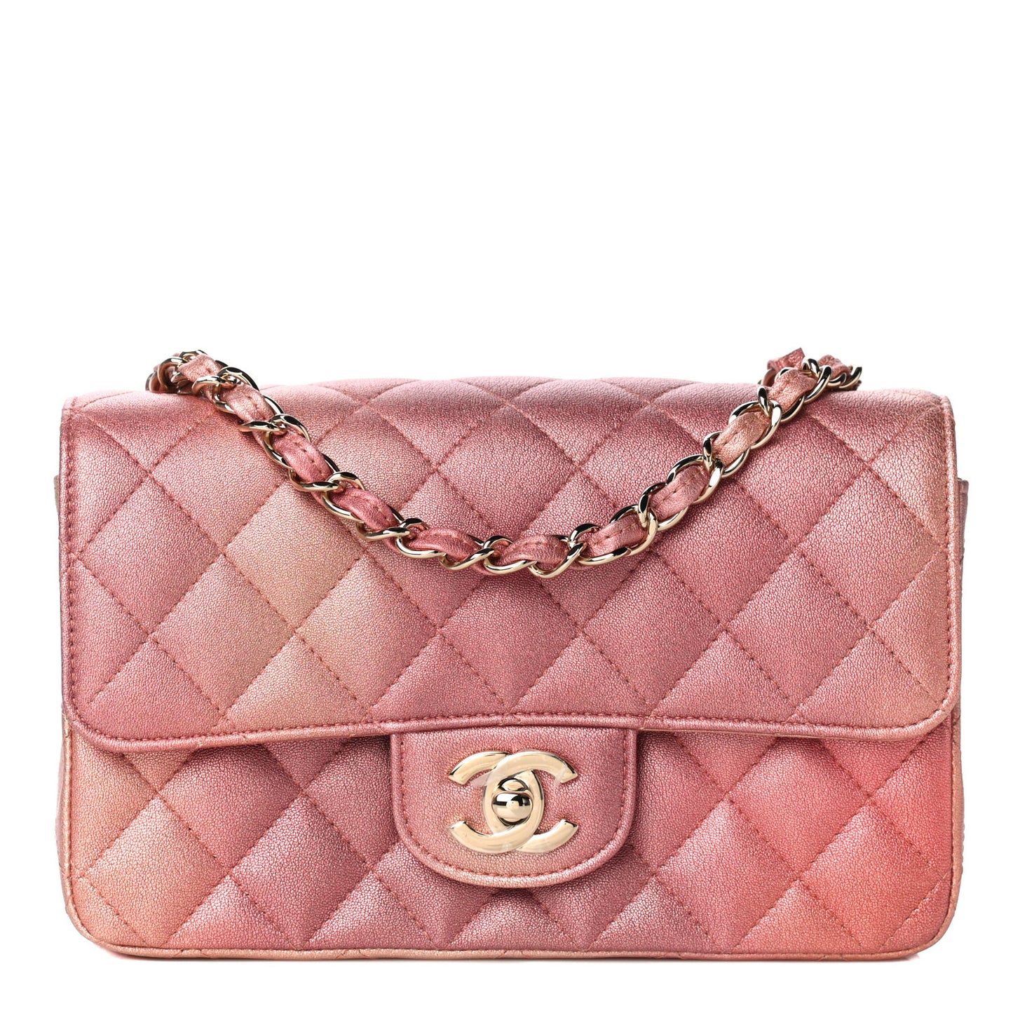 Metallic Lambskin Quilted Ombre Mini Rectangular Flap Pink