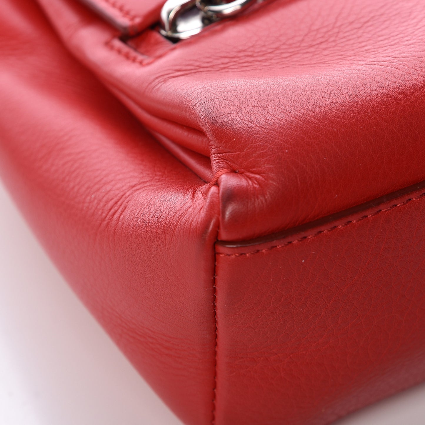 Waxy Grained Calfskin Mini Pandora Pure Flap Bag Medium Red