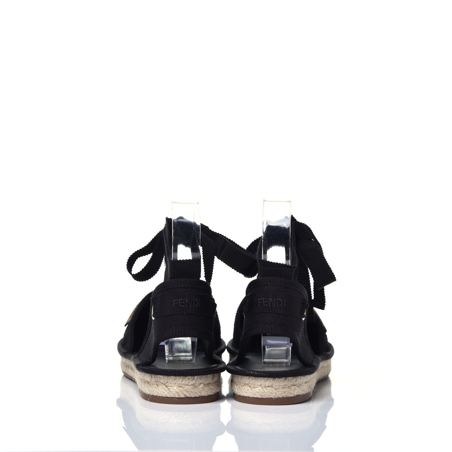 Canvas FF Embroidered Roma Ankle Wrap Flat Espadrilles 36 Black