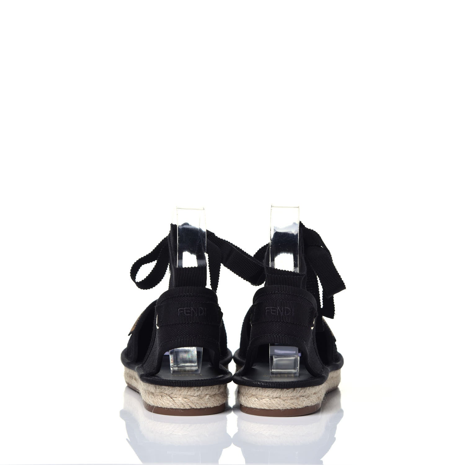 Fendi Canvas FF Embroidered Roma Ankle Wrap Flat Espadrilles 36 Black 9 of 13