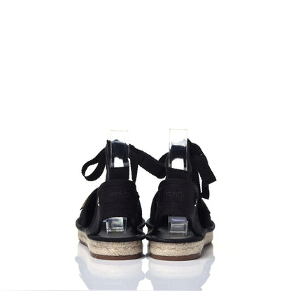 Fendi Canvas FF Embroidered Roma Ankle Wrap Flat Espadrilles 36 Black 9 of 13
