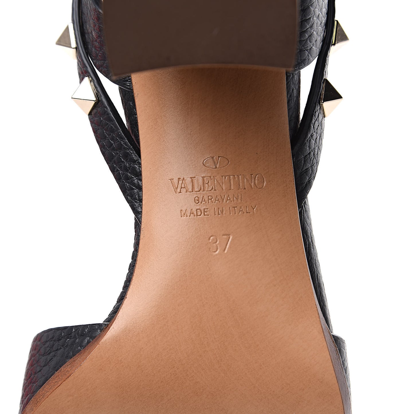 Pebbled Calfskin Rockstud Ankle Strap 60mm Sandals 37 Black Light Cuir