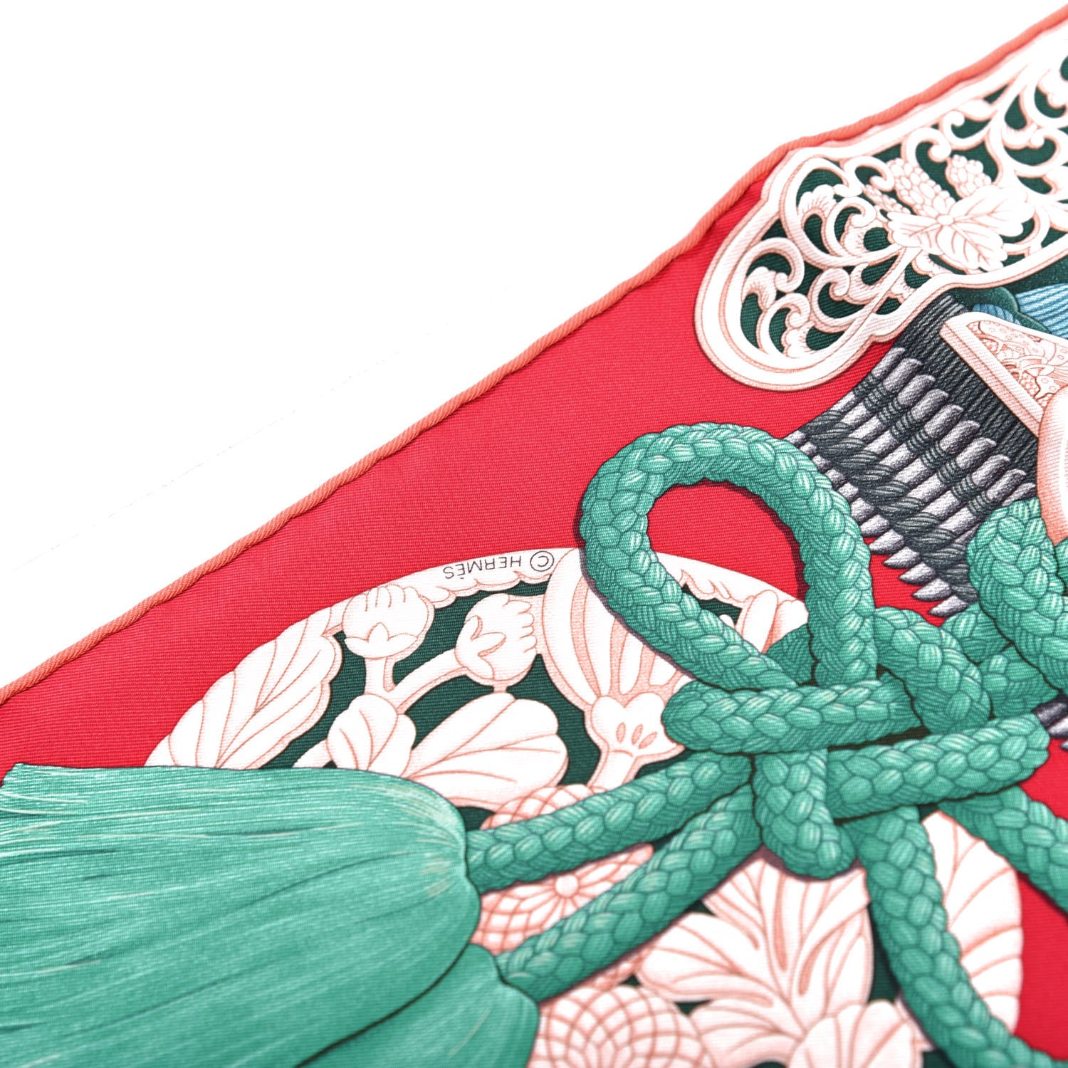 Hermes Silk Parures de Samouraïs Scarf 90 Framboise Red Rose Poudre 3 of 6
