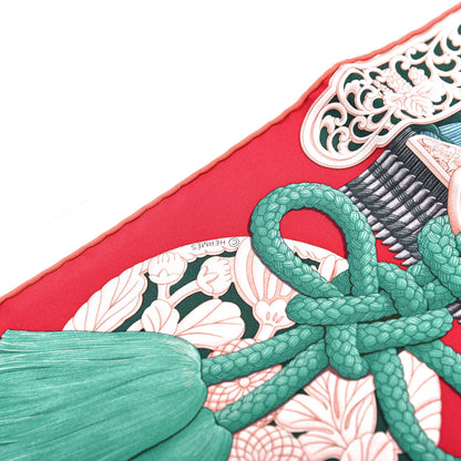 Hermes Silk Parures de Samouraïs Scarf 90 Framboise Red Rose Poudre 3 of 6