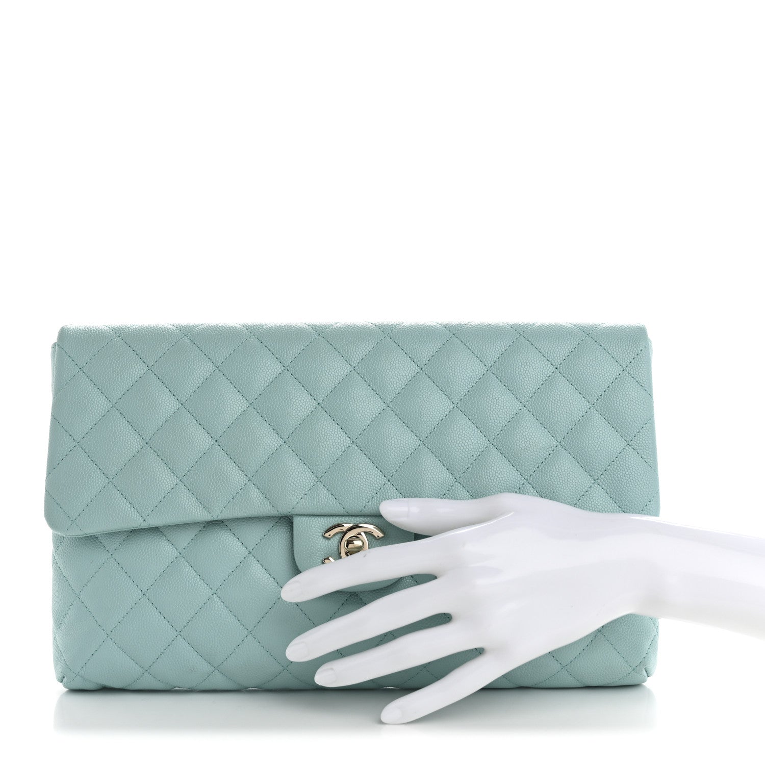 Chanel Caviar Quilted Flap Clutch Light Blue 2 of 8