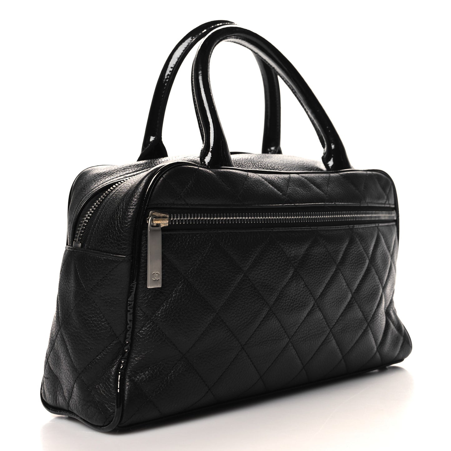 Caviar Patent Quilted Bowler Black
