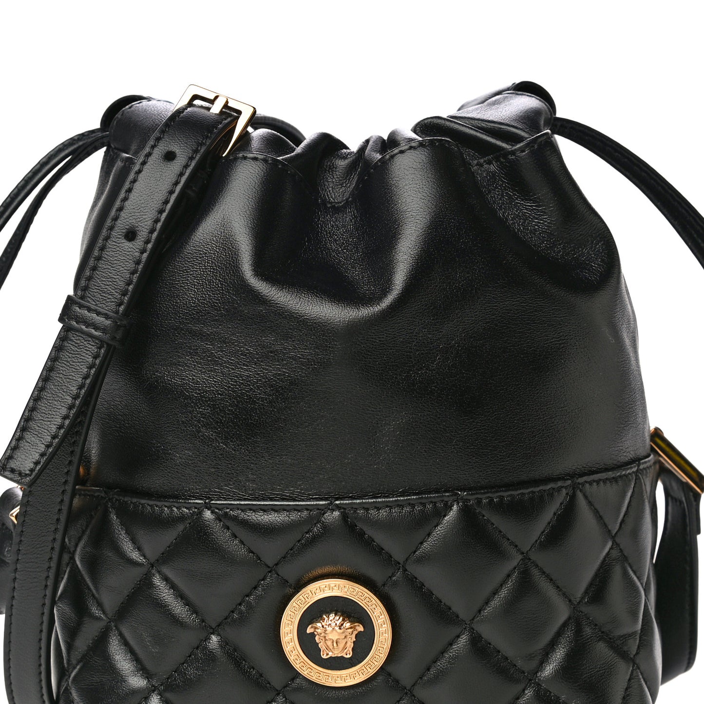 Nappa Quilted Medusa Bucket Bag Black