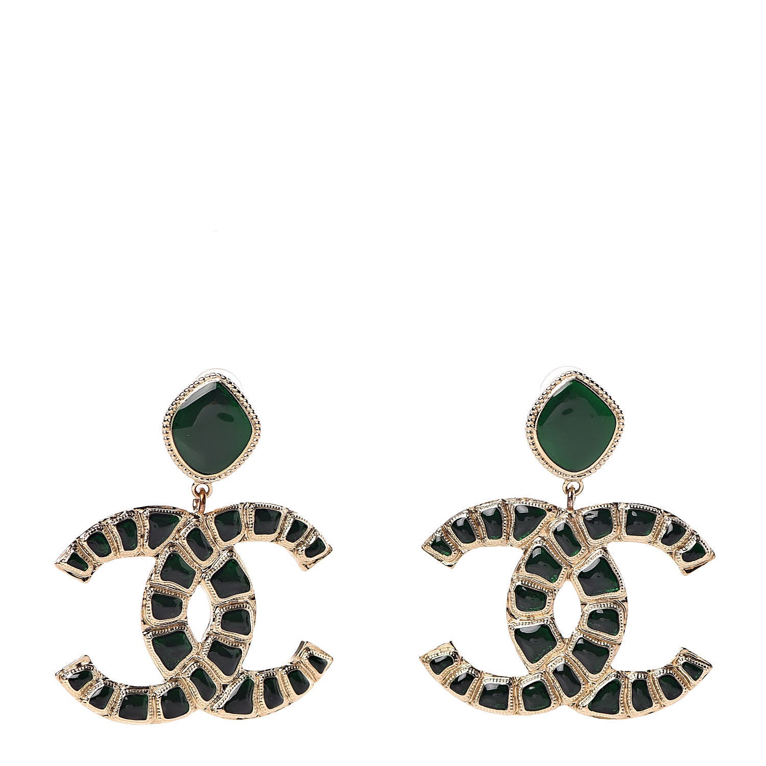 Chanel Metal Gripoix Along The Nile Clip On Earrings Gold Green 1 of 5