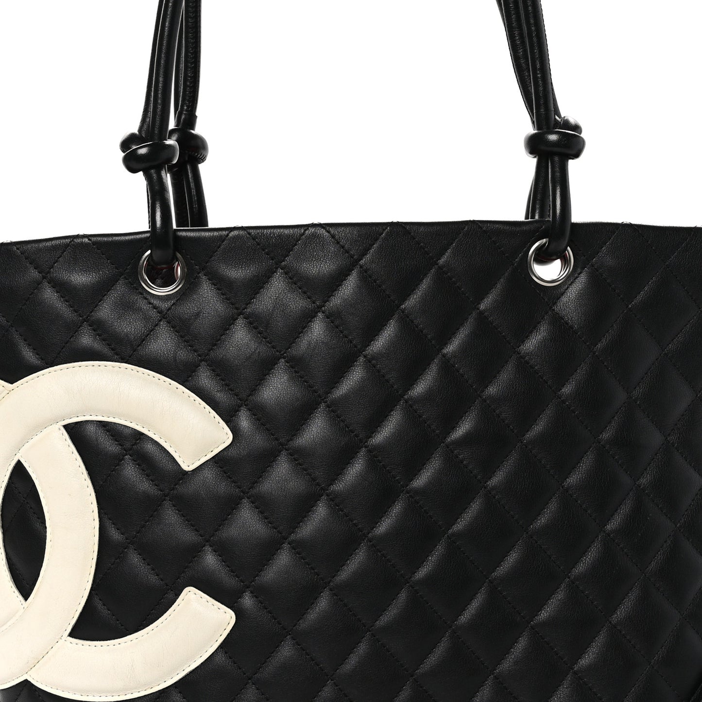 Calfskin Quilted Large Cambon Tote Black White