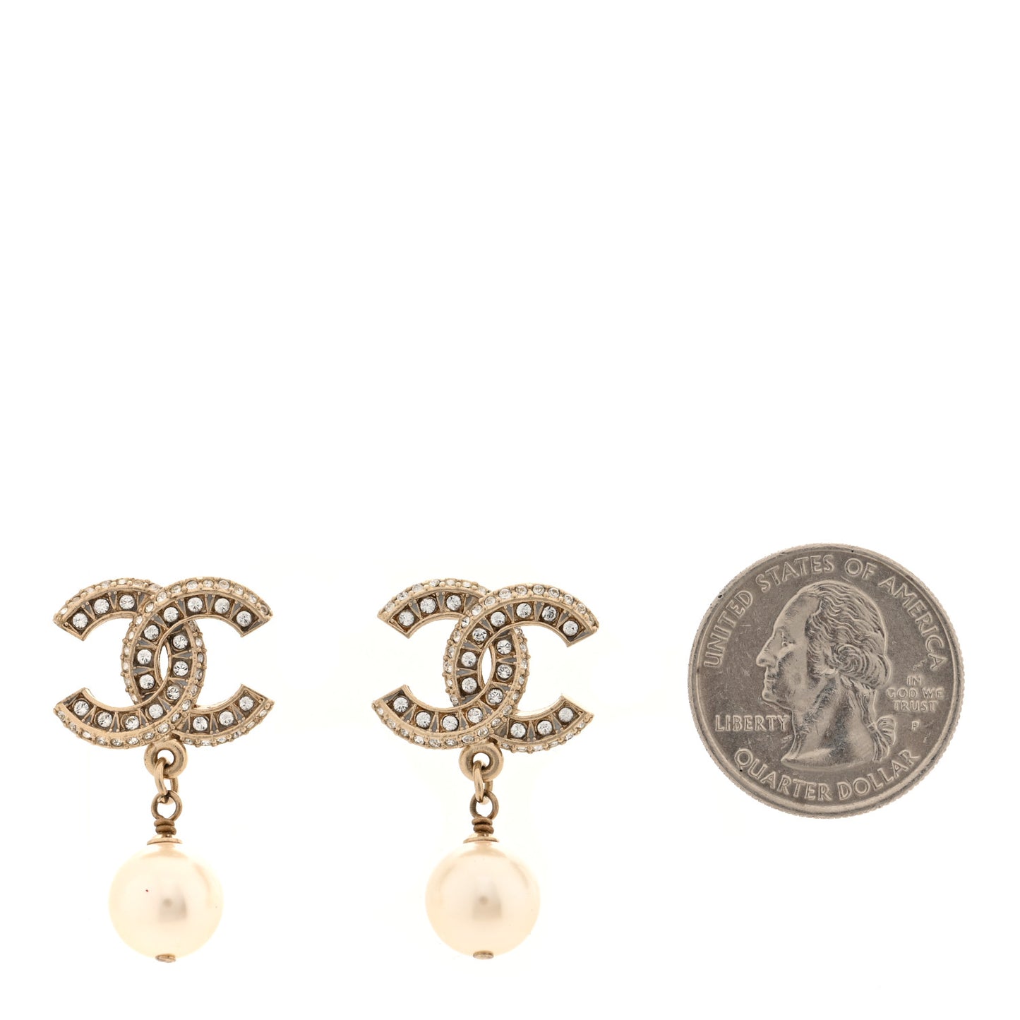 Crystal Pearl CC Drop Earrings Light Gold