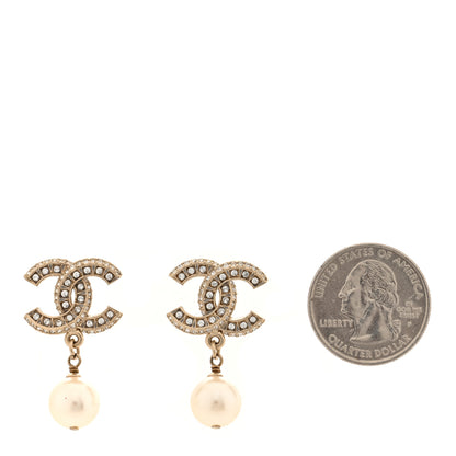 Chanel Crystal Pearl CC Drop Earrings Light Gold 2 of 4