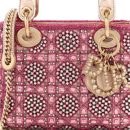 Christian Dior Metallic Calfskin Satin Celestial Bead Embroidery Cannage Mini Lady Dior Rose Des Vents 8 of 10