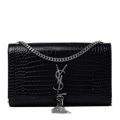 Saint Laurent Calfskin Crocodile Embossed Medium Classic Monogram Kate Tassel Satchel Deep Marine 1 of 5
