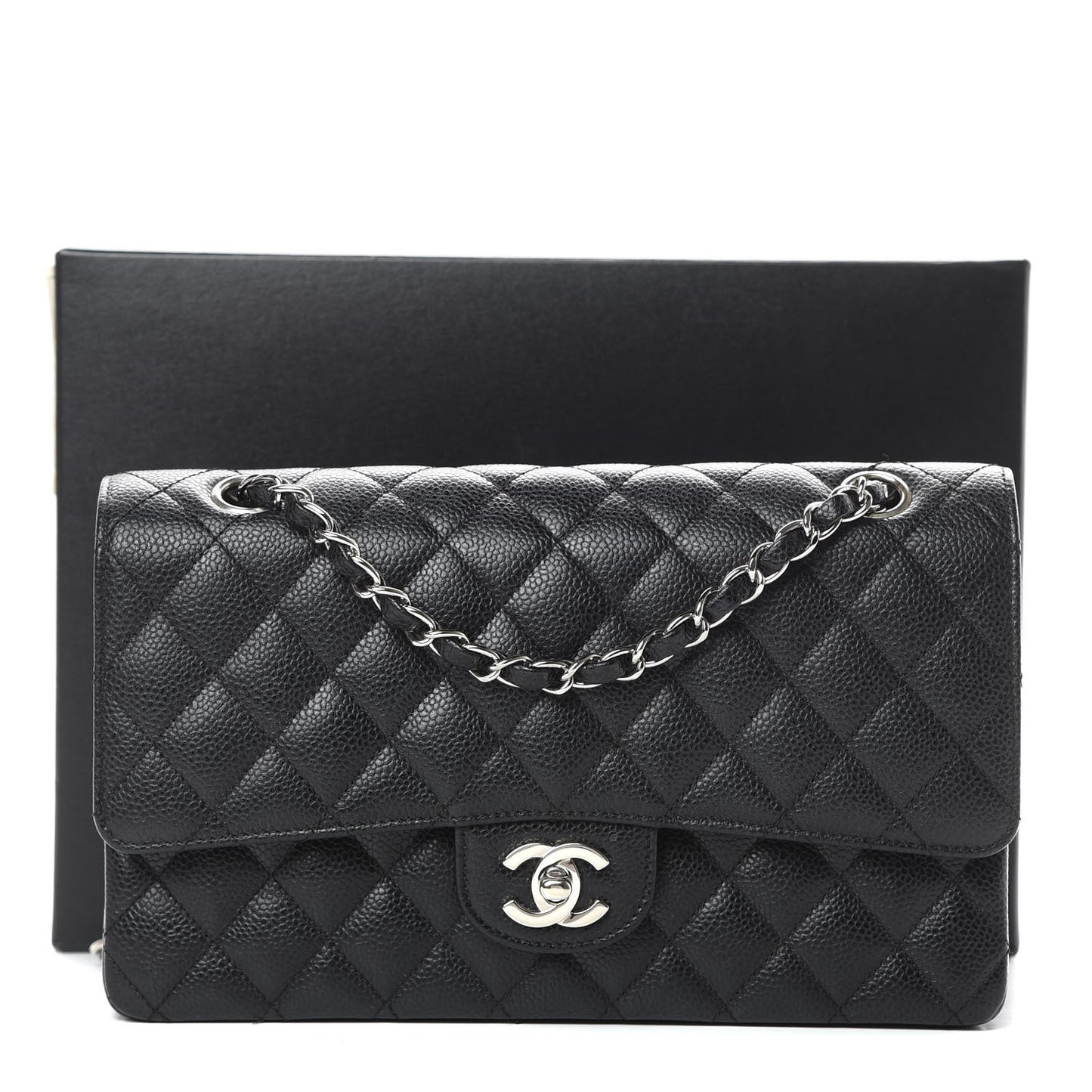 Caviar Quilted Medium Double Flap Black