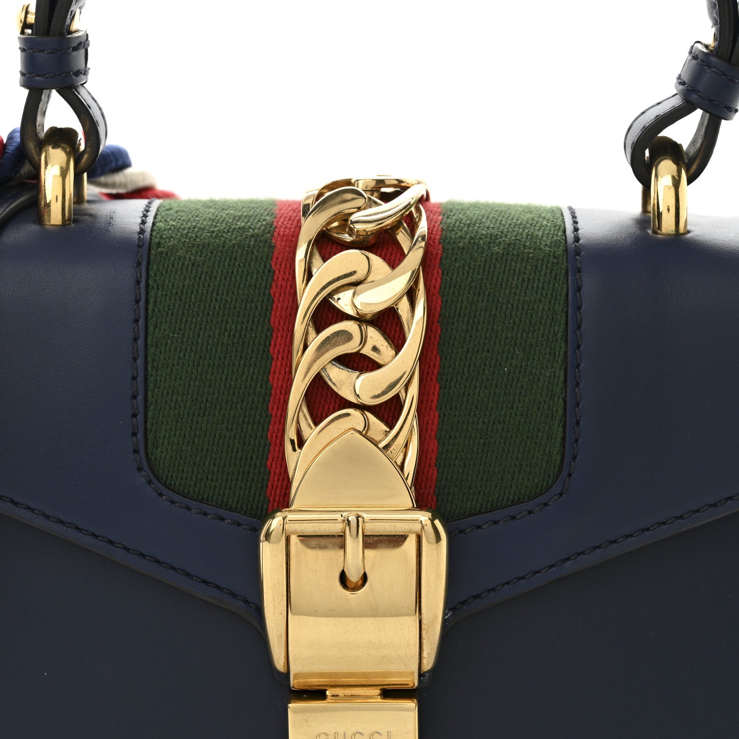 Gucci Vitello Fontanella Web Mini Sylvie Top Handle Bag Blue Agata 8 of 10
