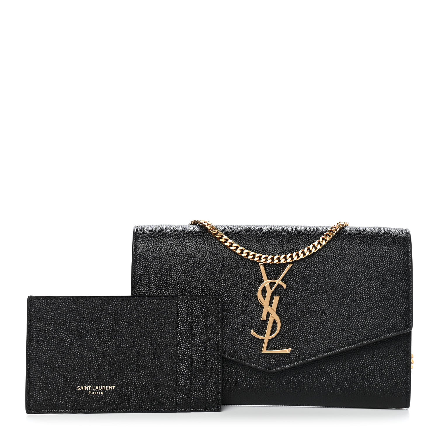 Saint Laurent Grain De Poudre Uptown Chain Wallet Black 1 of 8