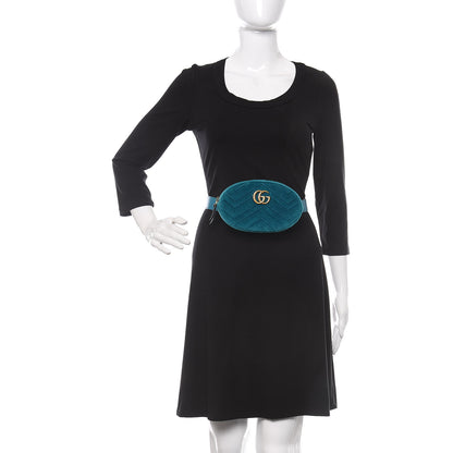 Gucci Velvet Matelasse GG Marmont Belt Bag 85 34 Pavone Cyan 2 of 10