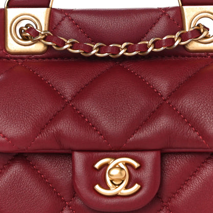 Chanel Calfskin Quilted Lady Handle Flap Card Holder With Chain Dark Pink 8 of 11