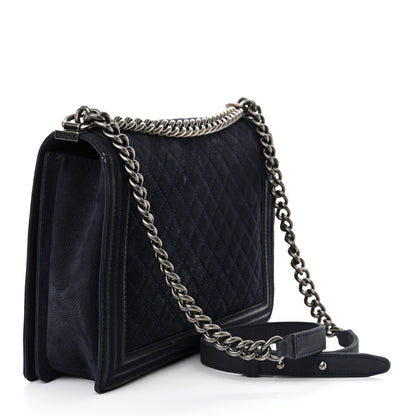 Chanel Iridescent Caviar Quilted Large Boy Flap Navy Blue 3 of 16