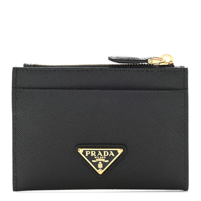 Prada Saffiano Triangle Zip Card Holder Black 1 of 6
