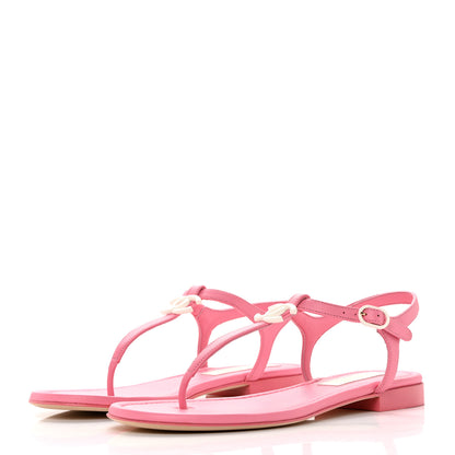 Chanel Lambskin CC Thong Sandals 39.5 Light Pink 3 of 9