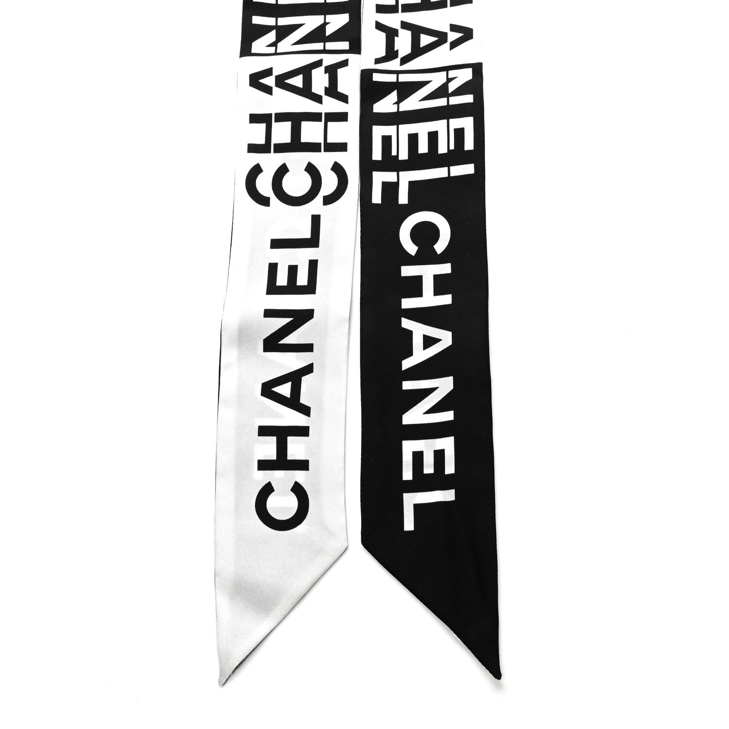Chanel Silk Logo Slim Bandeau Scarf Black White 2 of 4