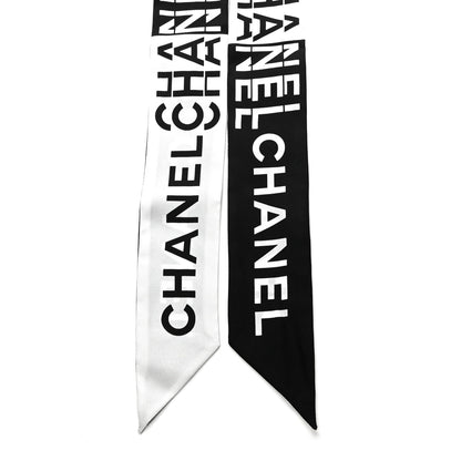 Chanel Silk Logo Slim Bandeau Scarf Black White 2 of 4