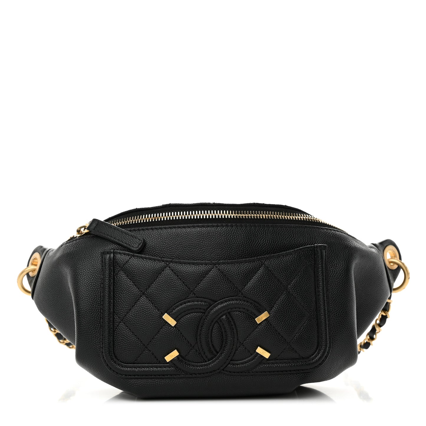 Caviar Quilted Filigree Waist Bag Black
