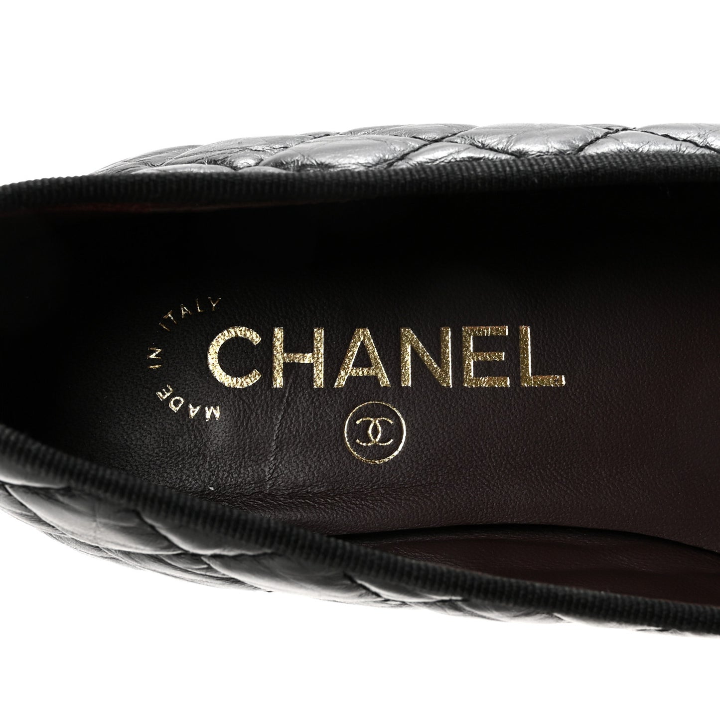Aged Calfskin Quilted CC Cap Toe Ballerina Flats 39.5 Black