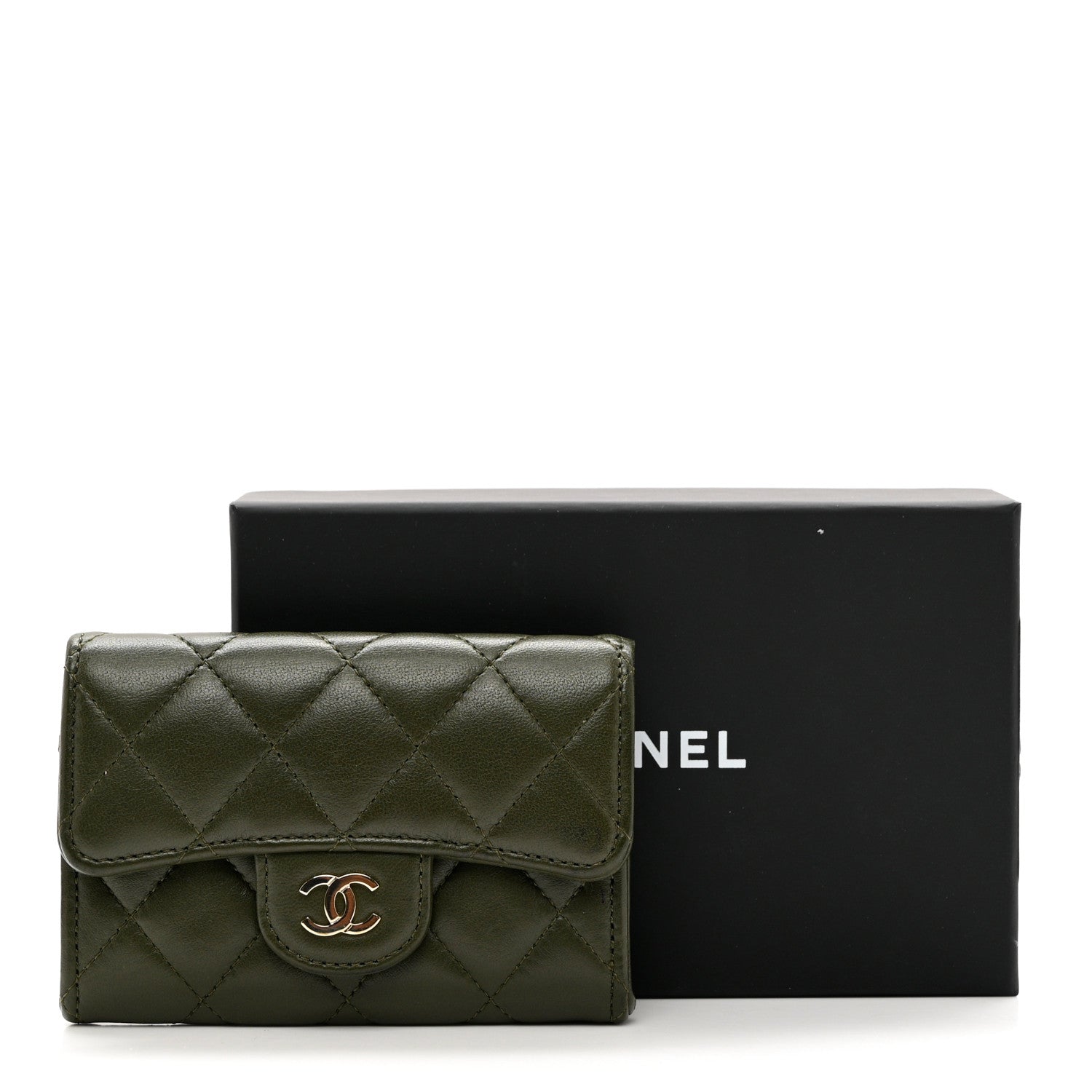 Chanel Lambskin Quilted Flap Card Holder Wallet Khaki 8 of 8