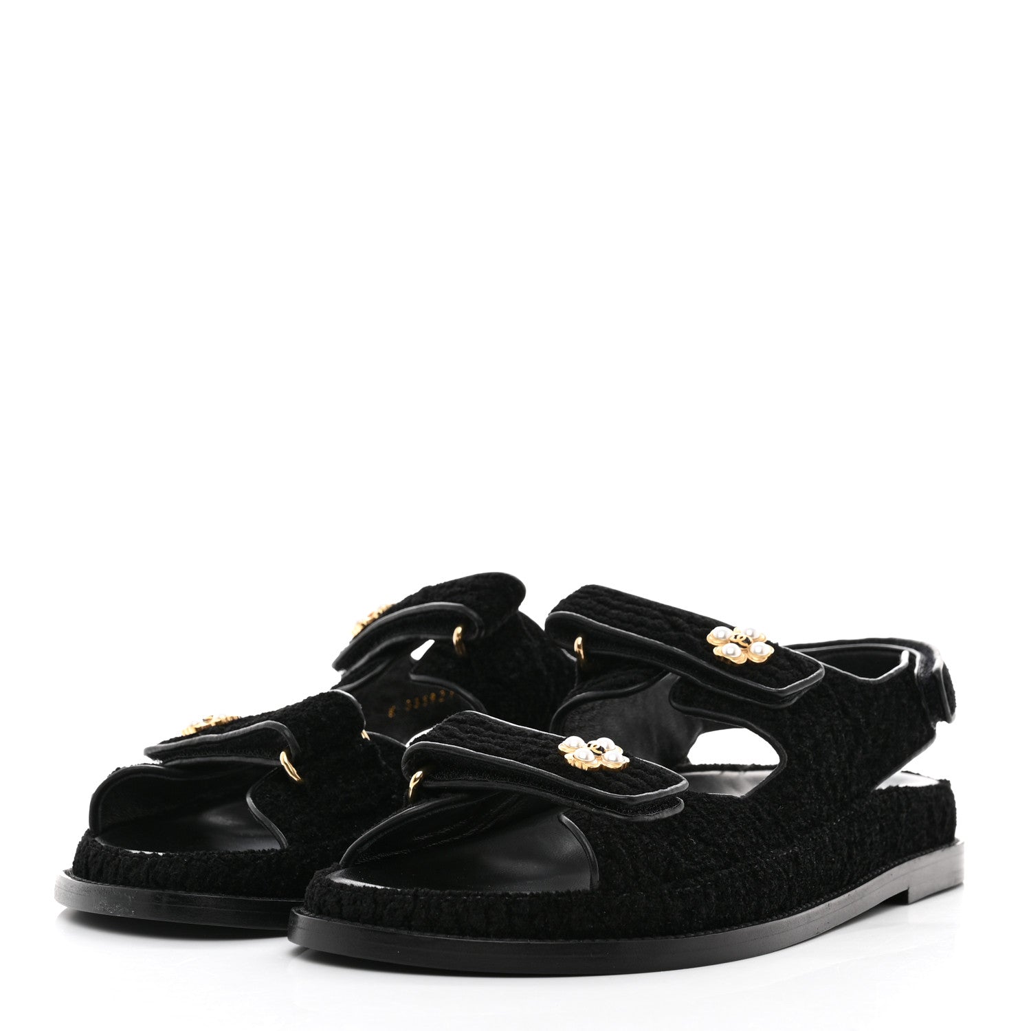Chanel Tweed Velcro Dad Sandals 40 Black 3 of 9
