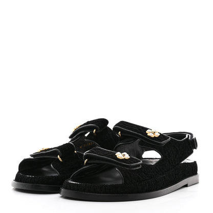 Chanel Tweed Velcro Dad Sandals 40 Black 3 of 9