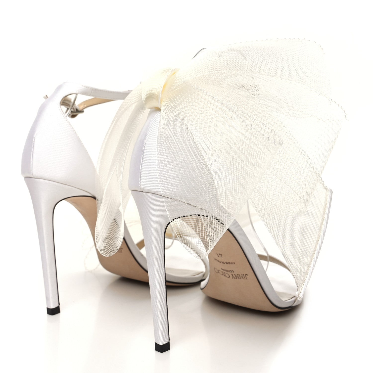 Jimmy Choo Grosgrain Asymmetric Mesh Fascinator Aveline 100 Bow Sandals 41 Latte 4 of 9