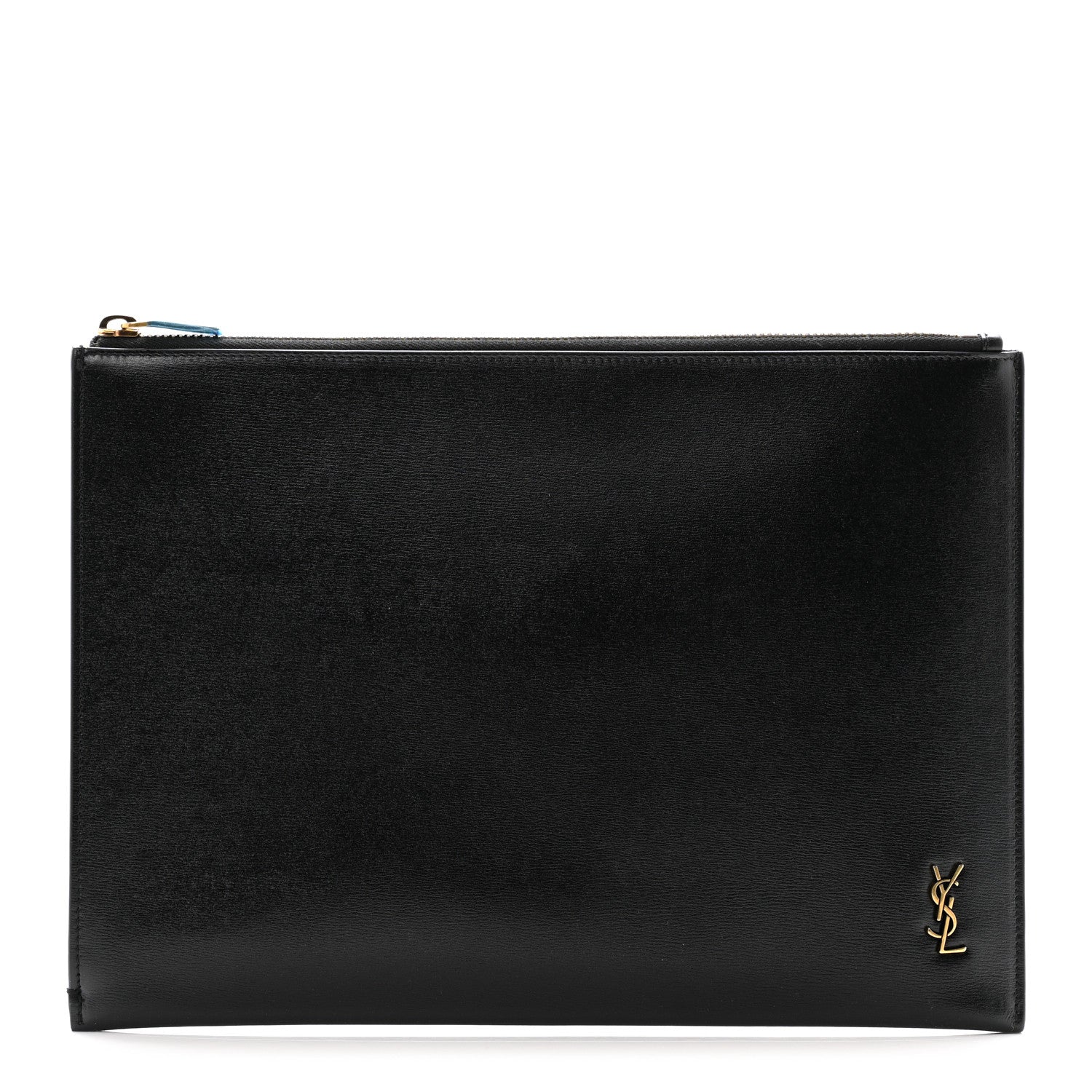 Saint Laurent Shiny Calfskin Tiny Monogram Zipped Tablet Holder Black 1 of 8