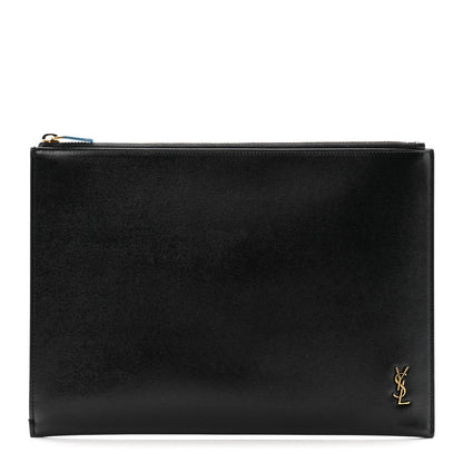 Saint Laurent Shiny Calfskin Tiny Monogram Zipped Tablet Holder Black 1 of 8