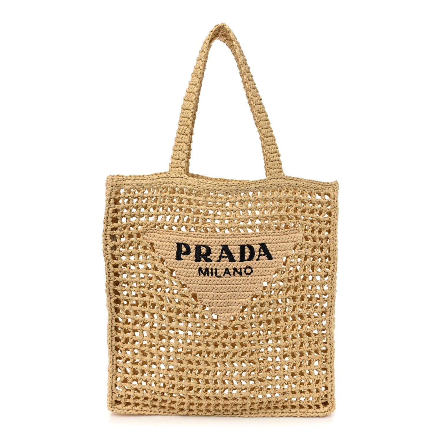 Prada Yarn Raffia Effect Crochet Logo Embroidered Tote Bag Naturale 1 of 8