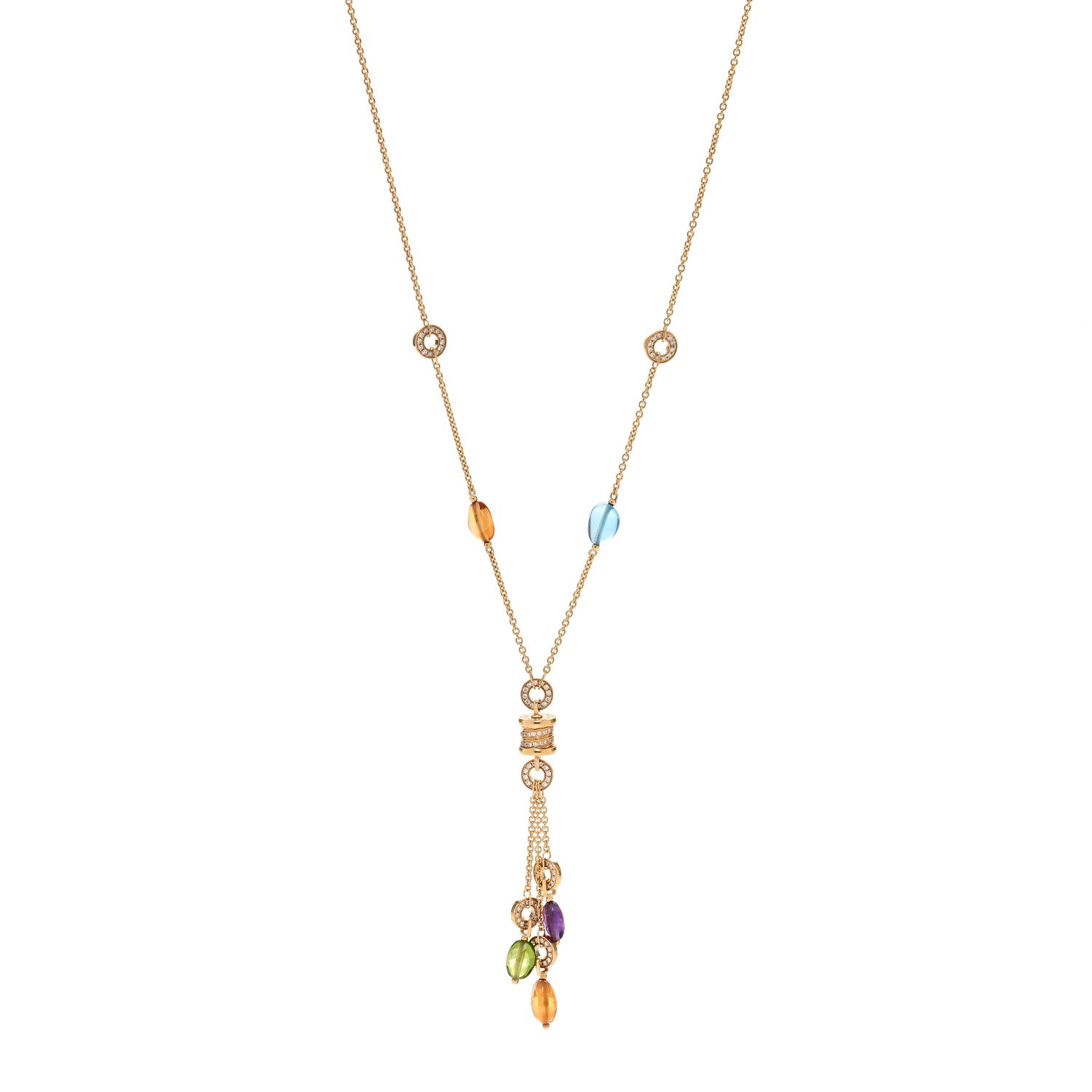 Bulgari 18K Yellow Gold Diamond Multi-Gemstone B.Zero Lavallier Necklace 1 of 5
