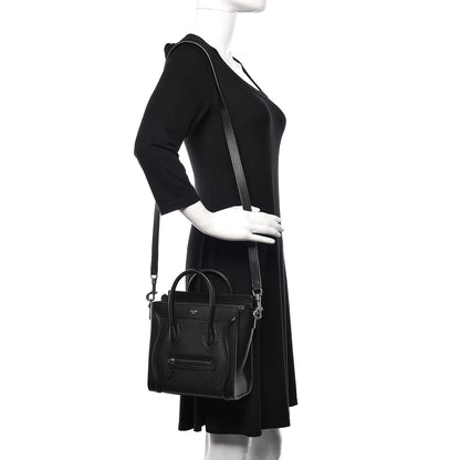 Celine Drummed Calfskin Nano Luggage Black 2 of 10