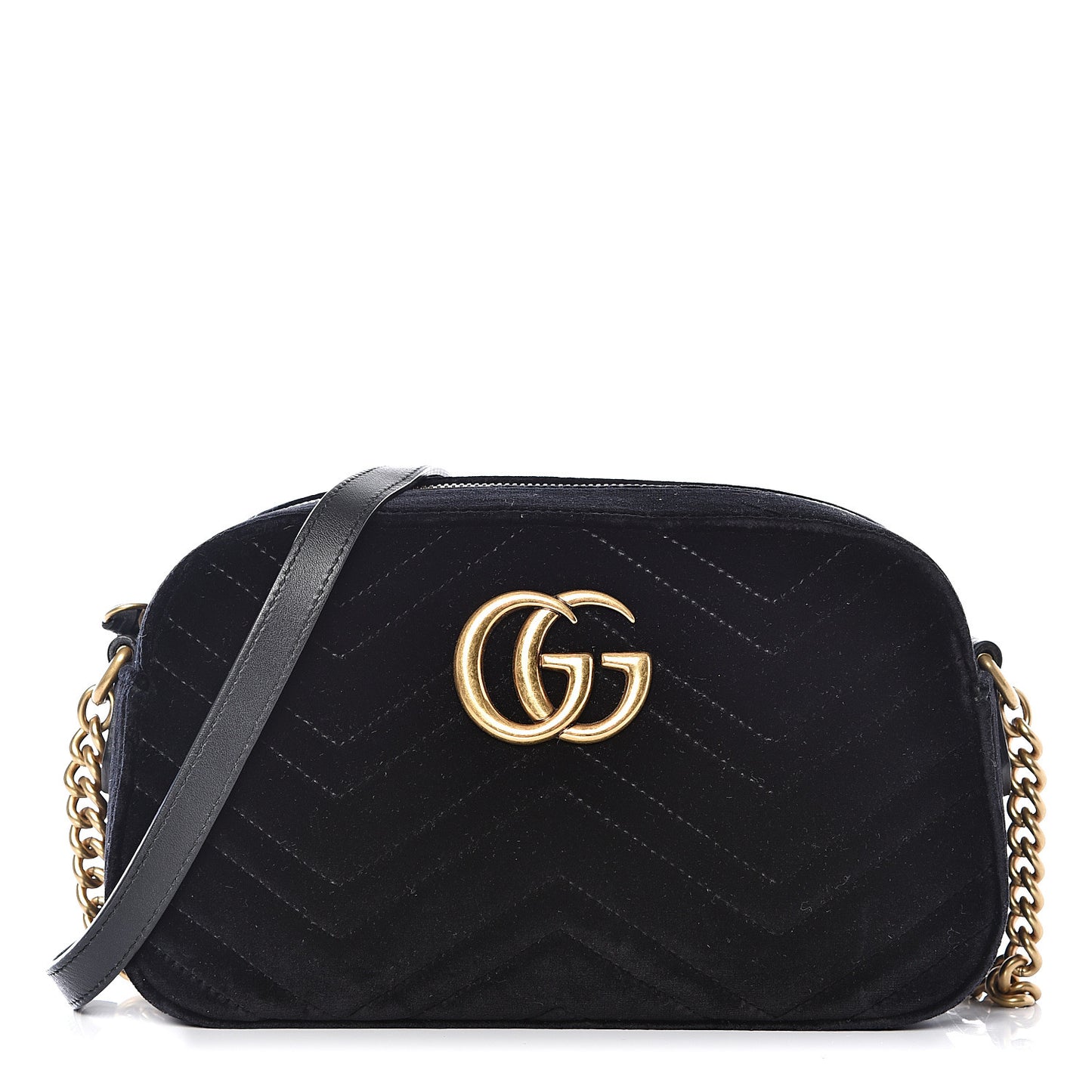 Velvet Matelasse Small GG Marmont Chain Shoulder Bag Black