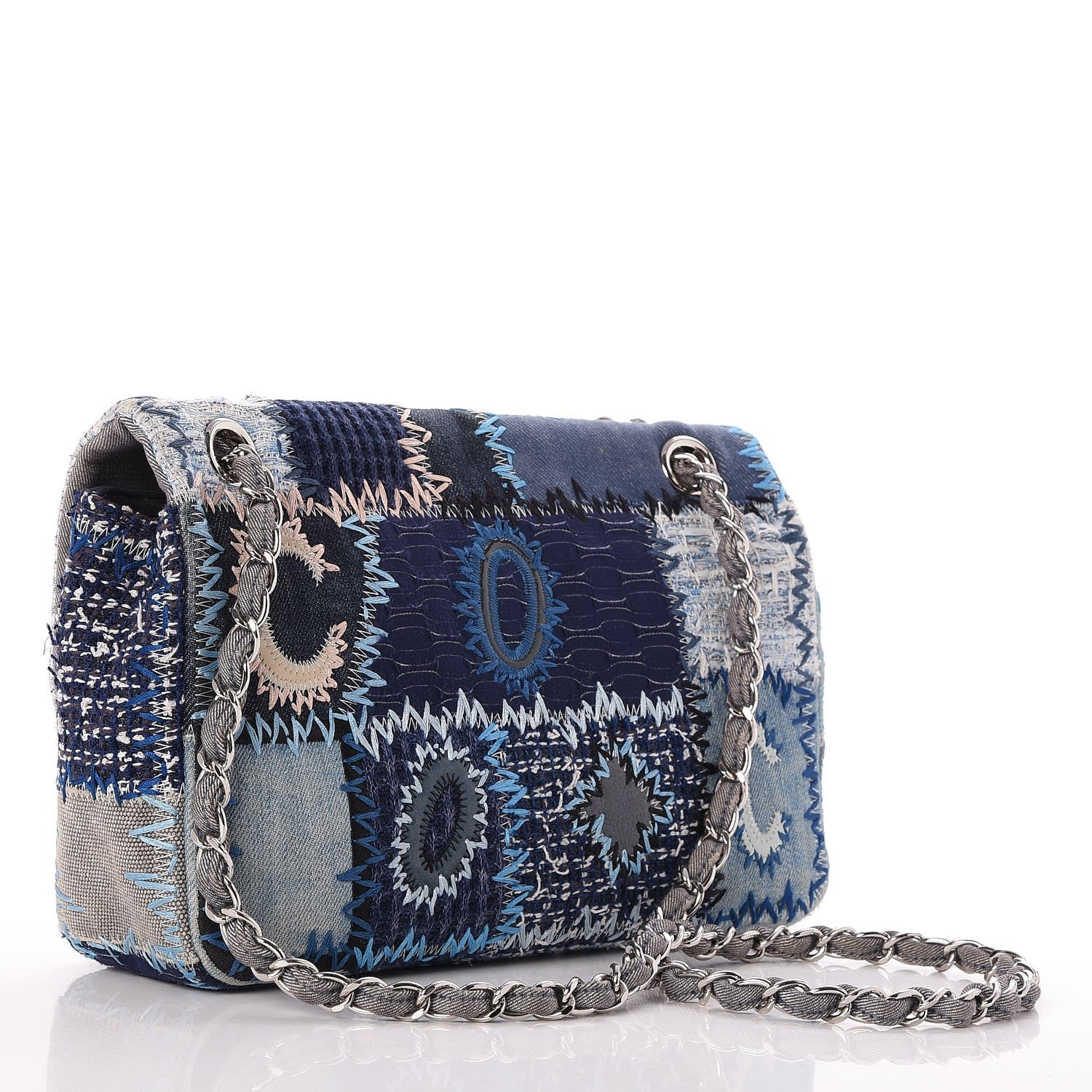 Chanel Denim Tweed Patchwork Medium Single Flap Blue 4 of 8