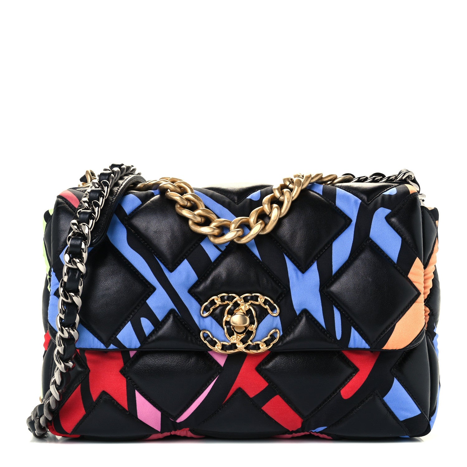 Chanel Lambskin Printed Fabric Medium Chanel 19 Flap Black Multicolor 1 of 11