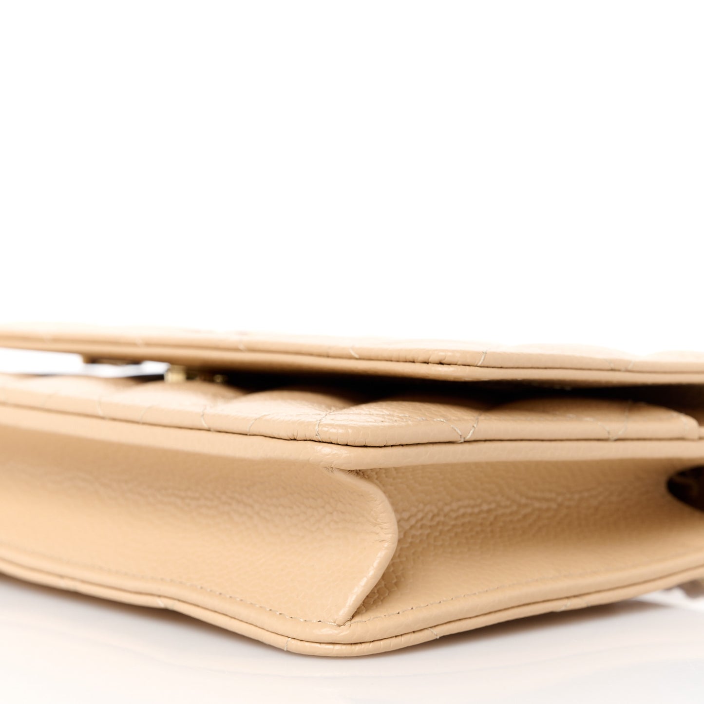 Caviar Quilted Wallet on Chain WOC Beige