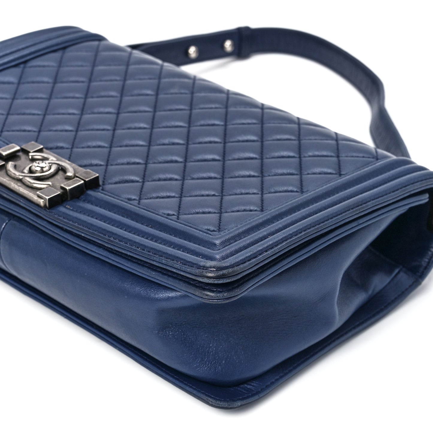 Calfskin Quilted New Medium Boy Flap Navy Blue