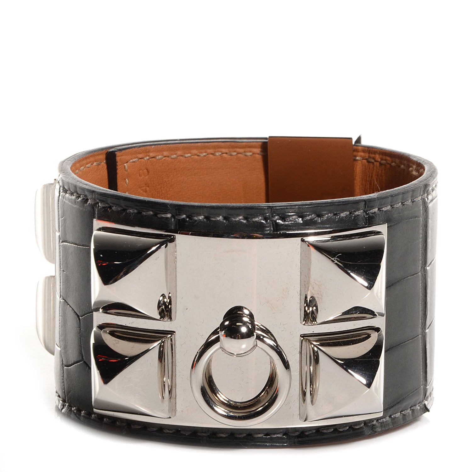 Hermes Matte Alligator Collier De Chien CDC Bracelet S Graphite 1 of 6