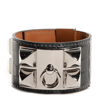 Hermes Matte Alligator Collier De Chien CDC Bracelet S Graphite 1 of 6
