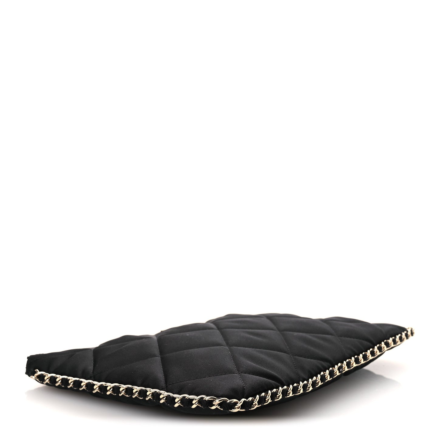 Satin Quilted Chain Around Medium Cosmetic Case Black