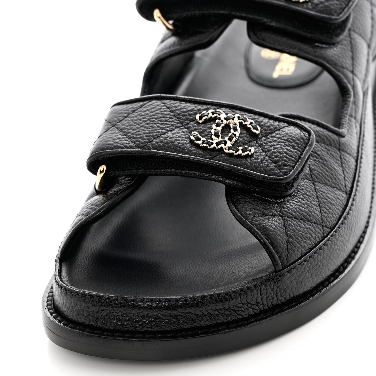 Grained Calfskin Velcro Dad Sandals 38 Black