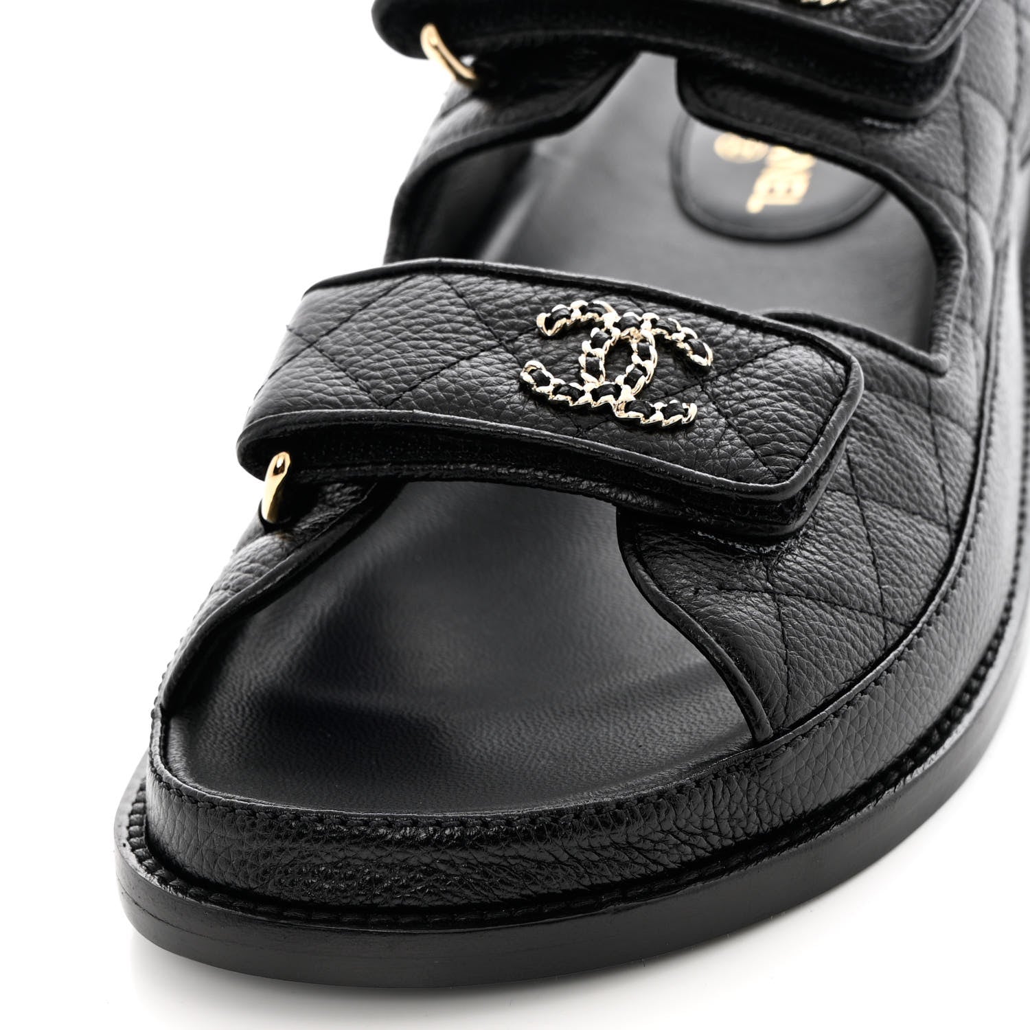 Chanel Grained Calfskin Velcro Dad Sandals 38 Black 9 of 10